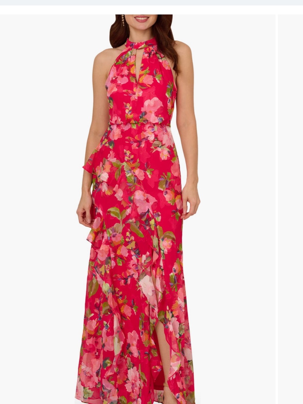 Adrianna Papell Hot Pink Floral Evening Dress - Picture 5 of 7